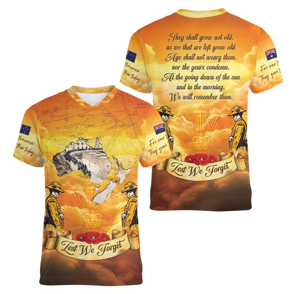 New Zealand And Australia ANZAC Day Women V-Neck T-Shirt Sinai Palestine Campaign Lest We Forget