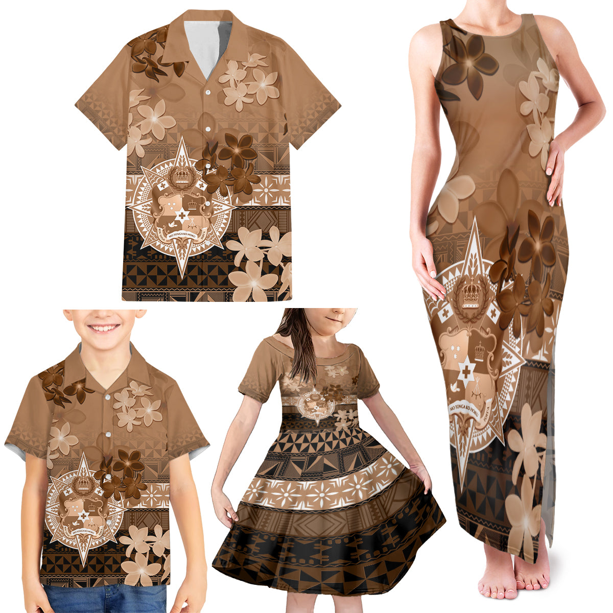 Tonga Emancipation Day Family Matching Tank Maxi Dress and Hawaiian Shirt Tongan Kupesi Ngatu Pattern Vintage Style