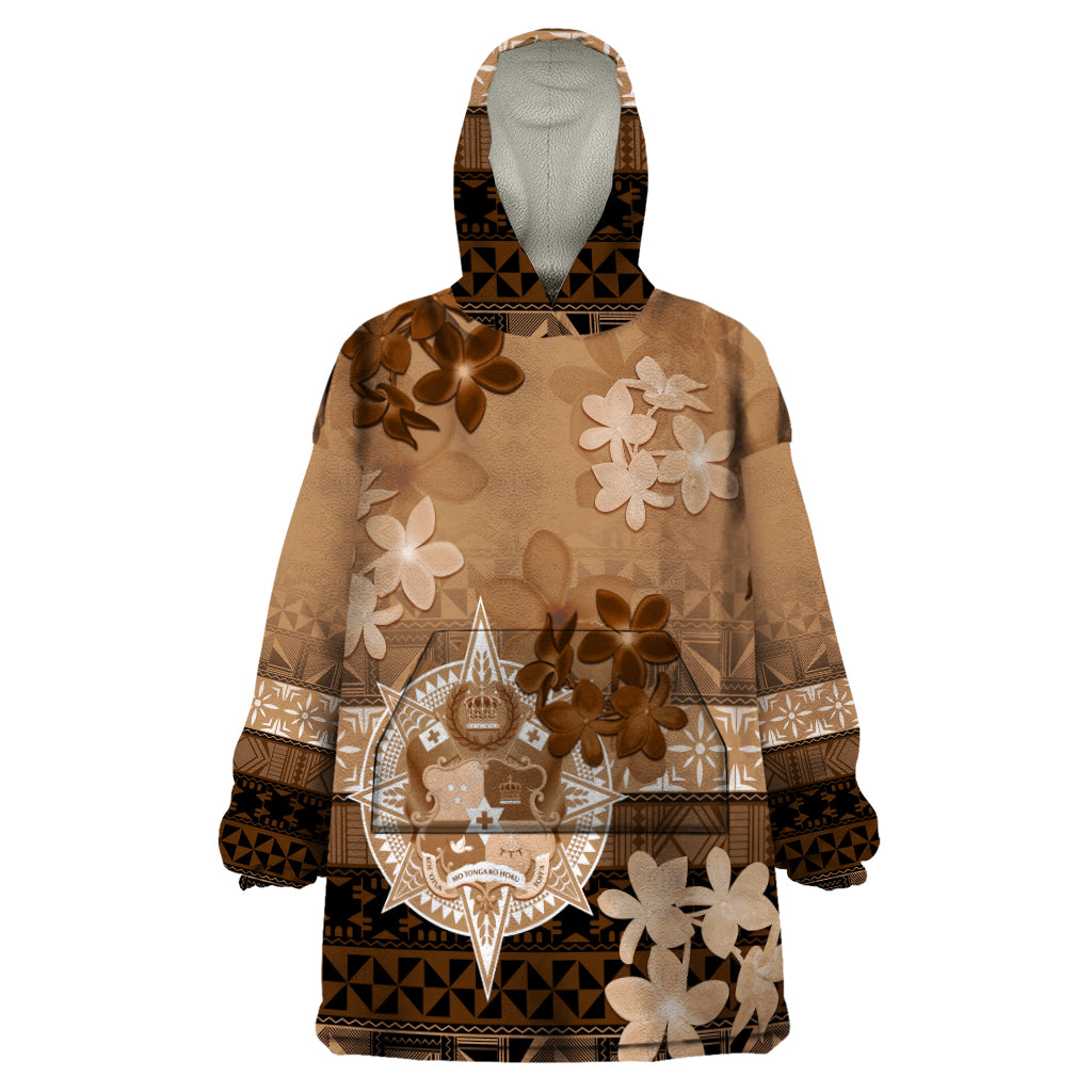 Tonga Emancipation Day Wearable Blanket Hoodie Tongan Kupesi Ngatu Pattern Vintage Style LT05 One Size Brown - Polynesian Pride