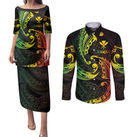 AAPI Heritage Month Couples Matching Puletasi and Long Sleeve Button Shirt Kanaka Maoli Polynesian Tribal Wave LT05 Reggae - Polynesian Pride
