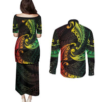 AAPI Heritage Month Couples Matching Puletasi and Long Sleeve Button Shirt Kanaka Maoli Polynesian Tribal Wave LT05 - Polynesian Pride