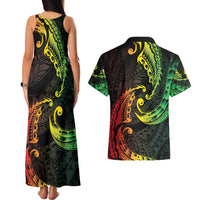 AAPI Heritage Month Couples Matching Tank Maxi Dress and Hawaiian Shirt Kanaka Maoli Polynesian Tribal Wave
