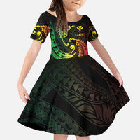 AAPI Heritage Month Family Matching Long Sleeve Bodycon Dress and Hawaiian Shirt Kanaka Maoli Polynesian Tribal Wave