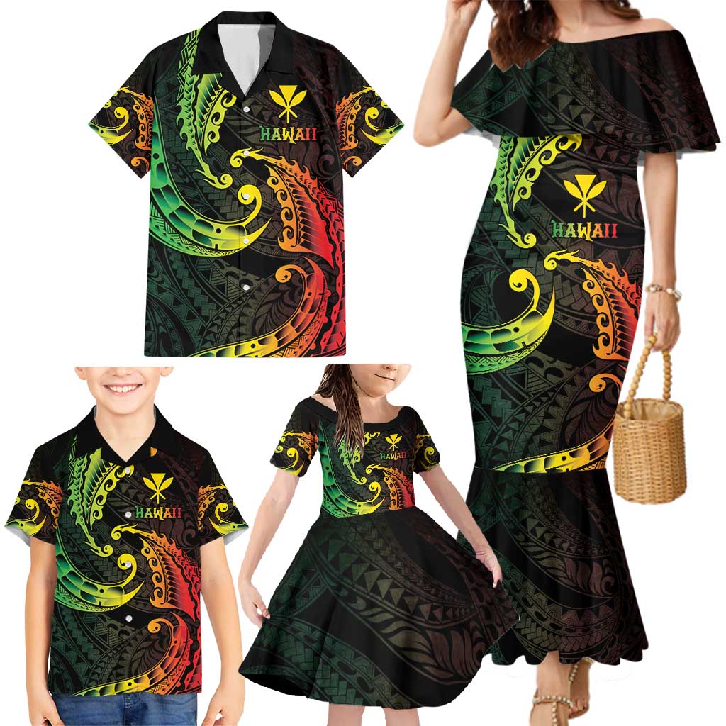 AAPI Heritage Month Family Matching Mermaid Dress and Hawaiian Shirt Kanaka Maoli Polynesian Tribal Wave