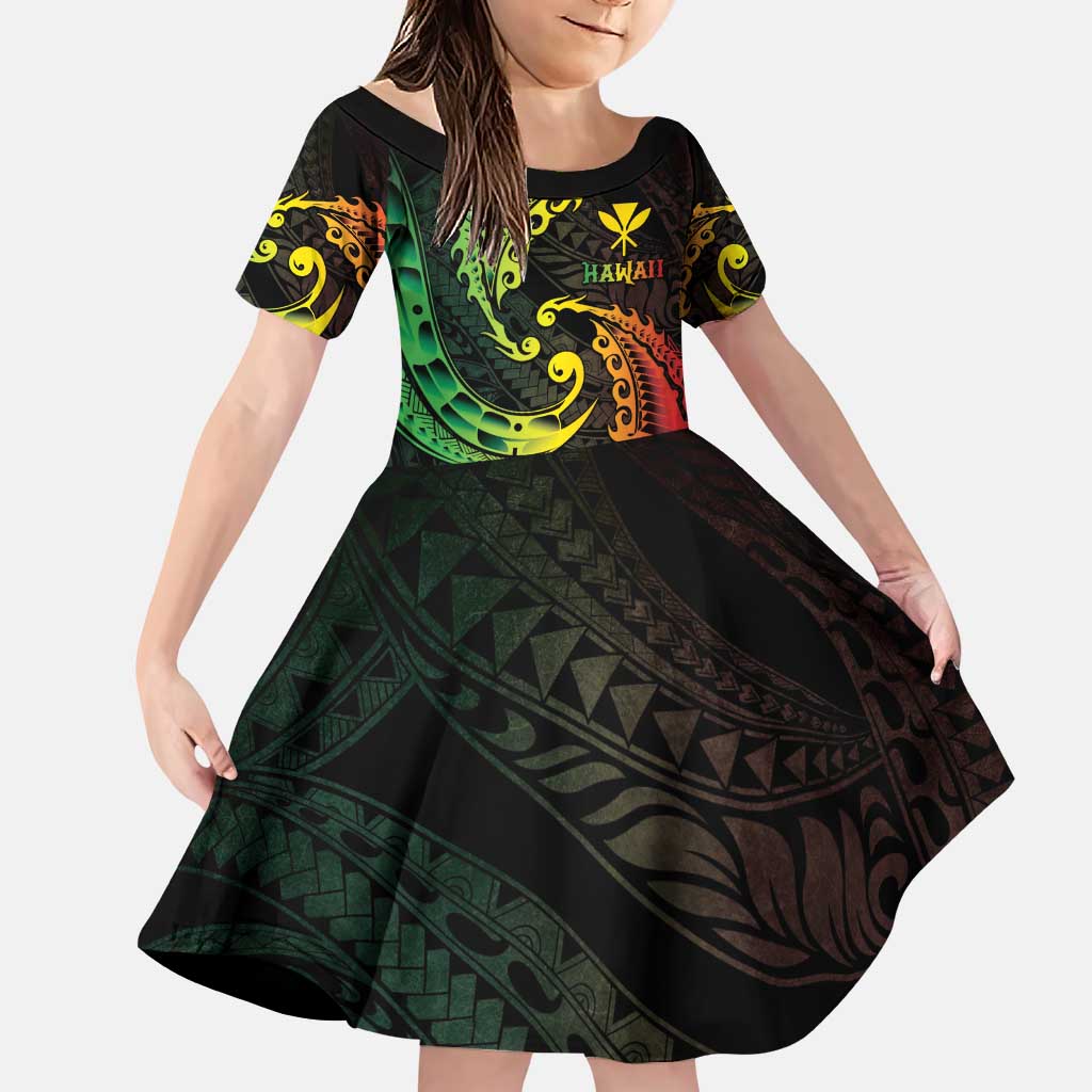 AAPI Heritage Month Family Matching Puletasi and Hawaiian Shirt Kanaka Maoli Polynesian Tribal Wave LT05 Daughter's Dress Reggae - Polynesian Pride