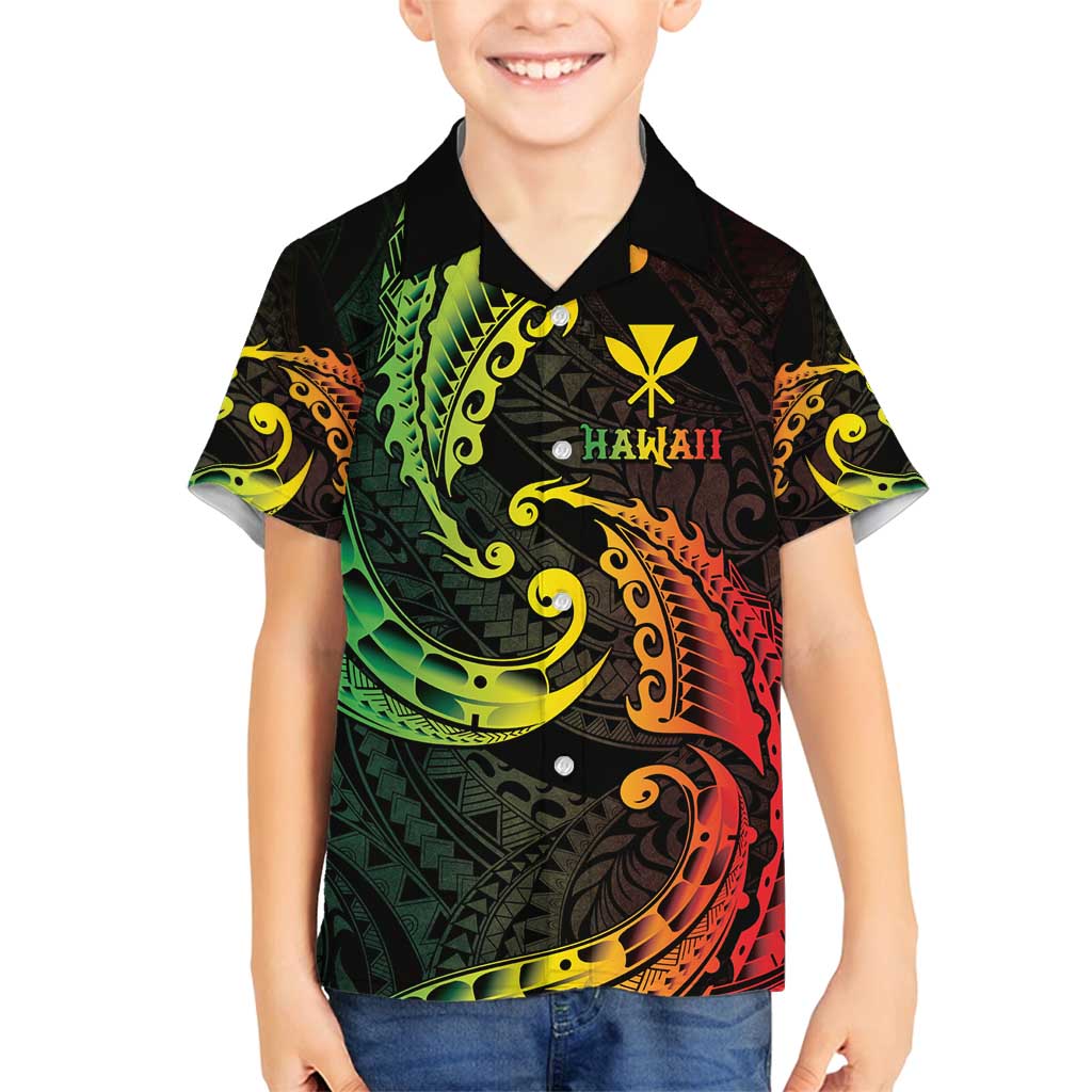 AAPI Heritage Month Family Matching Puletasi and Hawaiian Shirt Kanaka Maoli Polynesian Tribal Wave LT05 Son's Shirt Reggae - Polynesian Pride