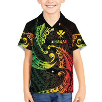 AAPI Heritage Month Family Matching Puletasi and Hawaiian Shirt Kanaka Maoli Polynesian Tribal Wave LT05 Son's Shirt Reggae - Polynesian Pride