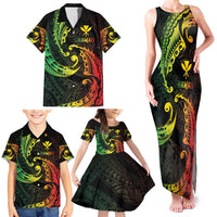 AAPI Heritage Month Family Matching Tank Maxi Dress and Hawaiian Shirt Kanaka Maoli Polynesian Tribal Wave