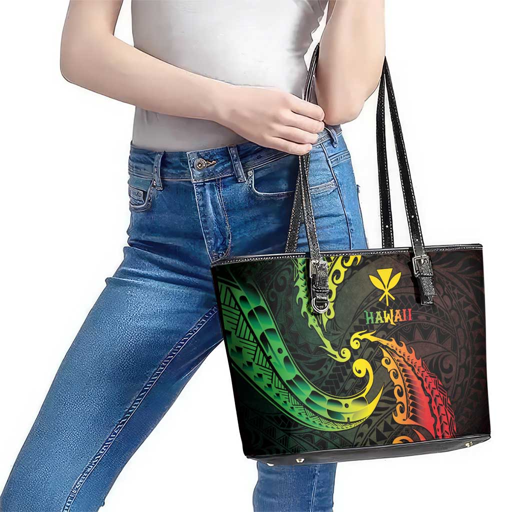 AAPI Heritage Month Leather Tote Bag Kanaka Maoli Polynesian Tribal Wave