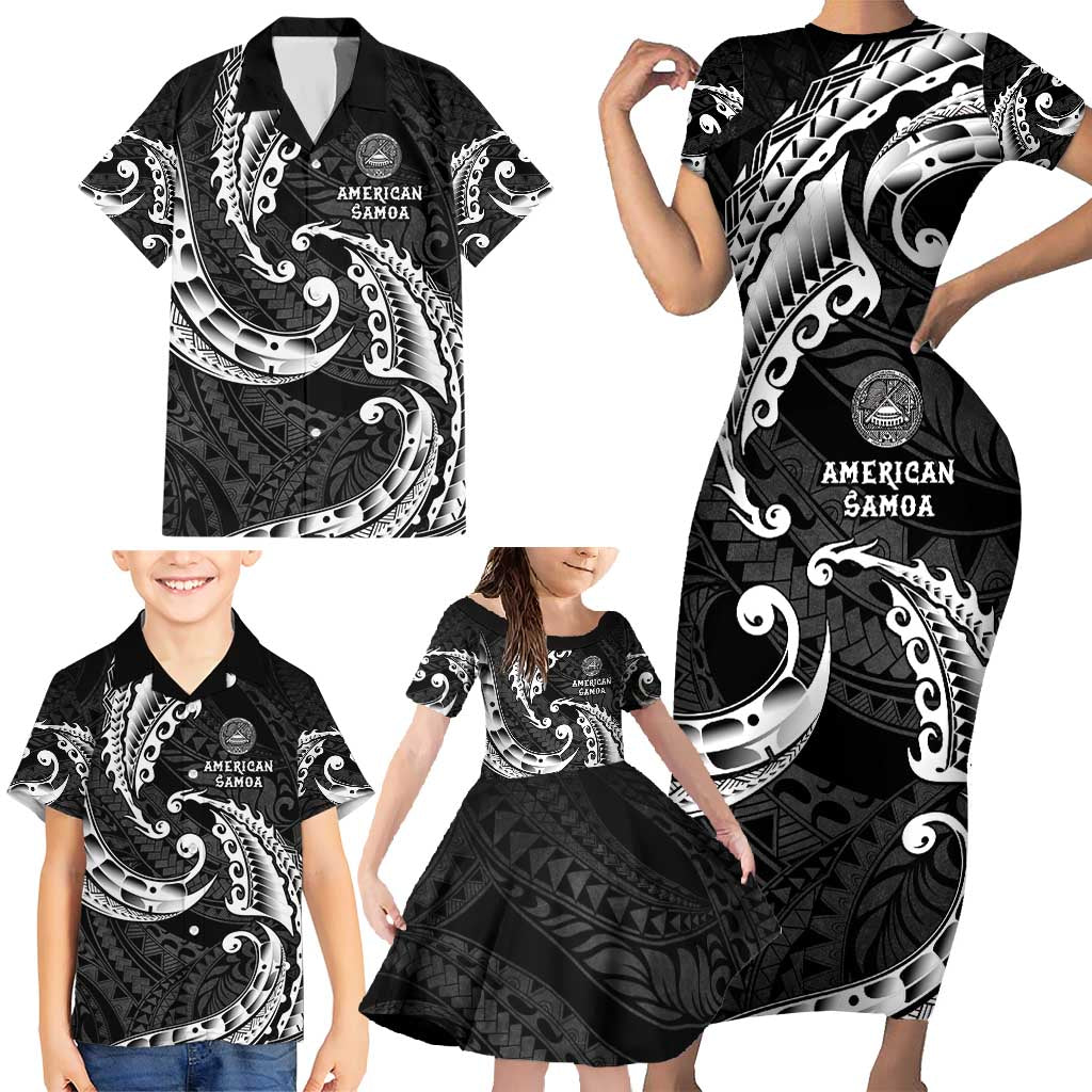AAPI Heritage Month Family Matching Short Sleeve Bodycon Dress and Hawaiian Shirt American Samoa Polynesian Tribal Wave