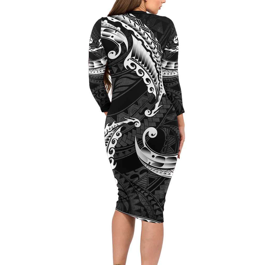 AAPI Heritage Month Long Sleeve Bodycon Dress American Samoa Polynesian Tribal Wave