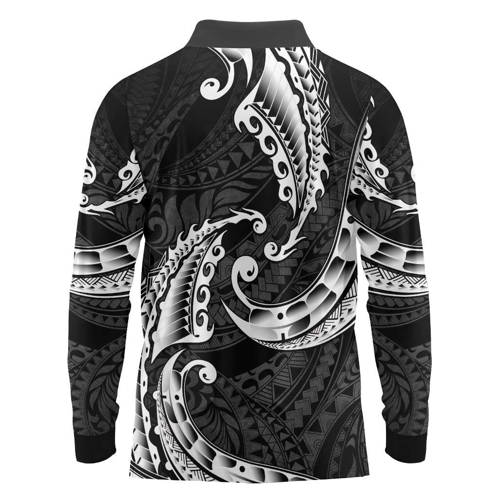 AAPI Heritage Month Long Sleeve Polo Shirt American Samoa Polynesian Tribal Wave