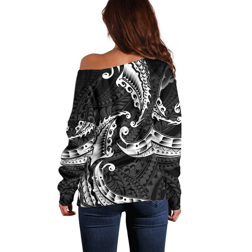 AAPI Heritage Month Off Shoulder Sweater American Samoa Polynesian Tribal Wave
