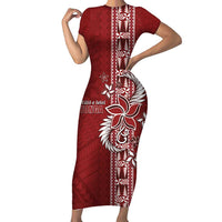 Tonga Language Week Family Matching Short Sleeve Bodycon Dress and Hawaiian Shirt Malo e Lelei Kupesi Ngatu Pattern