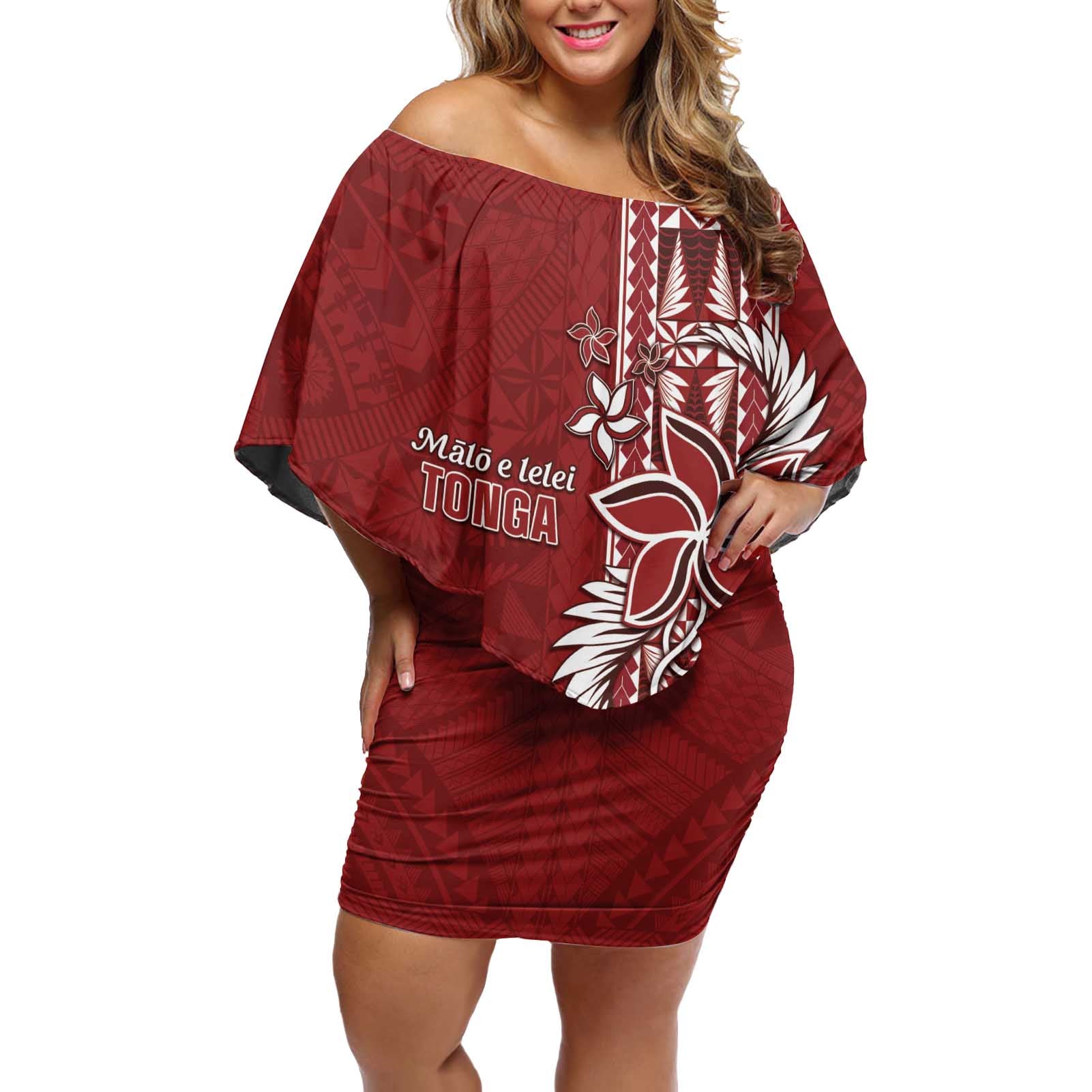 Tonga Language Week Off Shoulder Short Dress Malo e Lelei Kupesi Ngatu Pattern