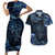 Aotearoa New Zealand Octopus Couples Matching Short Sleeve Bodycon Dress and Hawaiian Shirt Silver Fern Maori Pattern