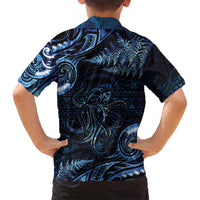 Aotearoa New Zealand Octopus Family Matching Off Shoulder Maxi Dress and Hawaiian Shirt Silver Fern Maori Pattern LT05 - Polynesian Pride