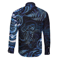 Aotearoa New Zealand Octopus Family Matching Off Shoulder Short Dress and Hawaiian Shirt Silver Fern Maori Pattern LT05 - Polynesian Pride
