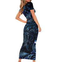 Aotearoa New Zealand Octopus Family Matching Short Sleeve Bodycon Dress and Hawaiian Shirt Silver Fern Maori Pattern LT05 - Polynesian Pride