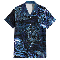 Aotearoa New Zealand Octopus Family Matching Tank Maxi Dress and Hawaiian Shirt Silver Fern Maori Pattern LT05 Dad's Shirt - Short Sleeve Blue - Polynesian Pride