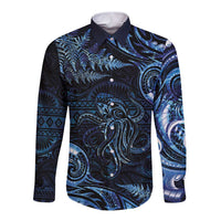 Aotearoa New Zealand Octopus Long Sleeve Button Shirt Silver Fern Maori Pattern