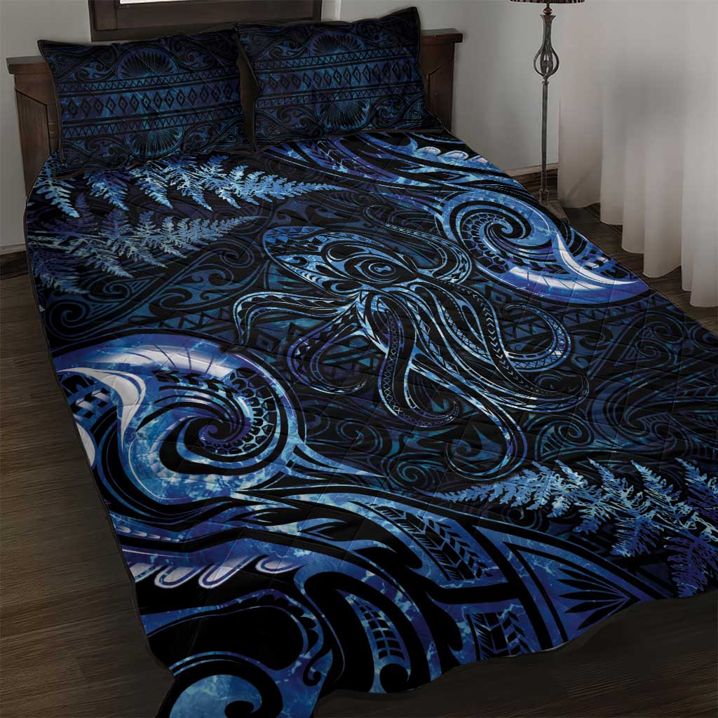 Aotearoa New Zealand Octopus Quilt Bed Set Silver Fern Maori Pattern