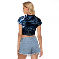 Aotearoa New Zealand Octopus Raglan Cropped T Shirt Silver Fern Maori Pattern LT05 - Polynesian Pride