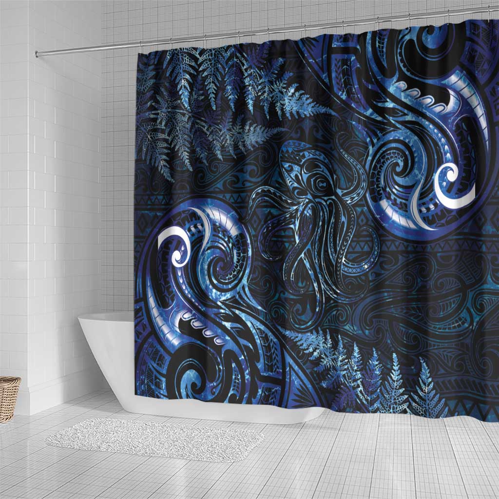 Aotearoa New Zealand Octopus Shower Curtain Silver Fern Maori Pattern LT05 - Polynesian Pride