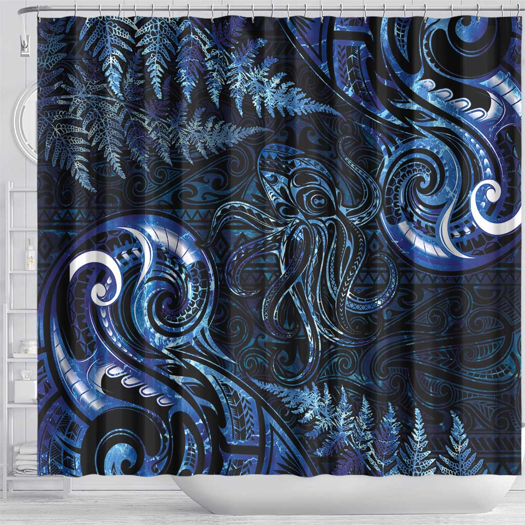 Aotearoa New Zealand Octopus Shower Curtain Silver Fern Maori Pattern LT05 - Polynesian Pride