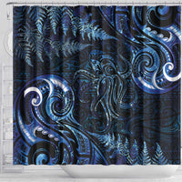 Aotearoa New Zealand Octopus Shower Curtain Silver Fern Maori Pattern LT05 - Polynesian Pride