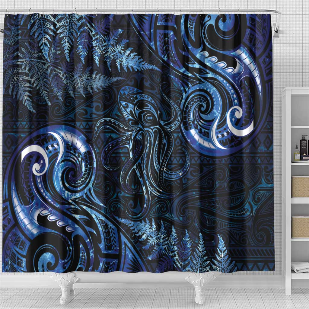 Aotearoa New Zealand Octopus Shower Curtain Silver Fern Maori Pattern LT05 - Polynesian Pride