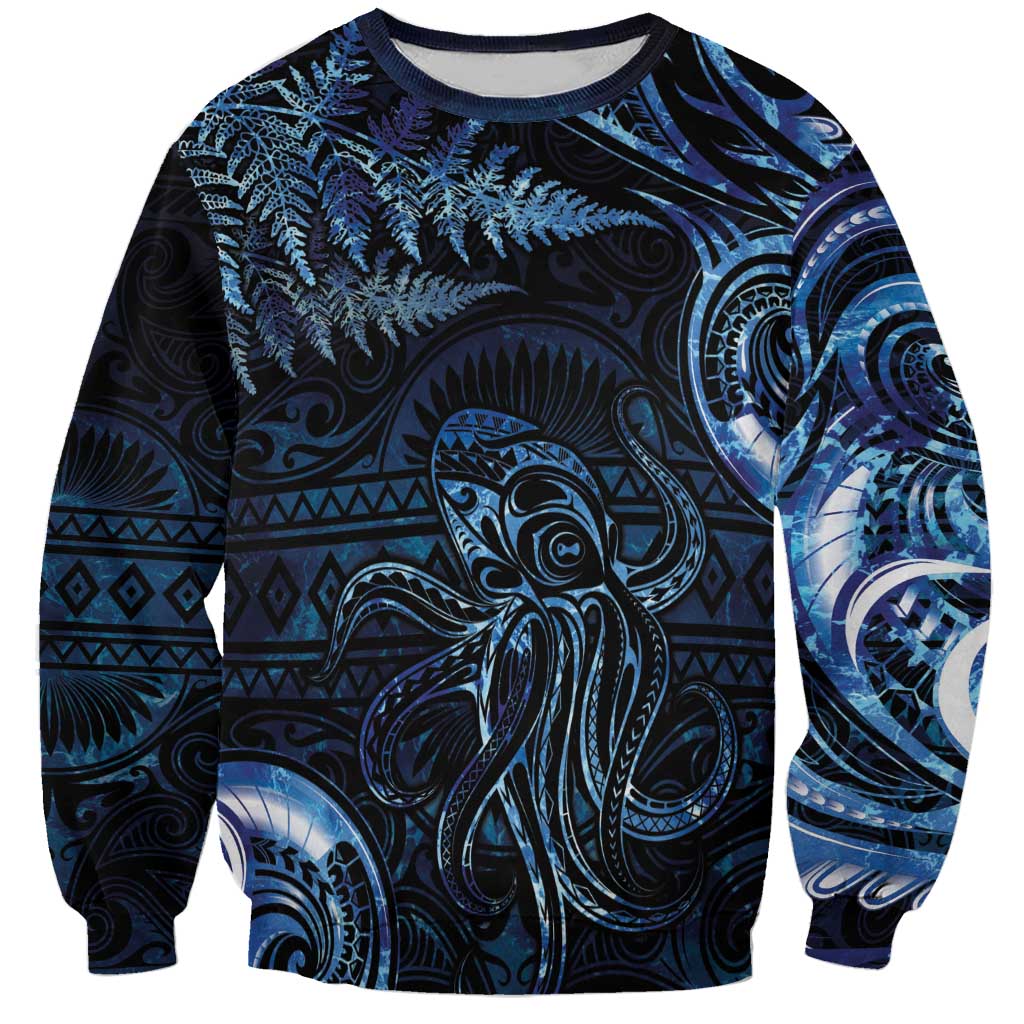 Aotearoa New Zealand Octopus Sweatshirt Silver Fern Maori Pattern