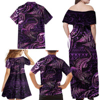 Aotearoa New Zealand Crocodile Family Matching Off Shoulder Maxi Dress and Hawaiian Shirt Silver Fern Maori Pattern LT05 - Polynesian Pride