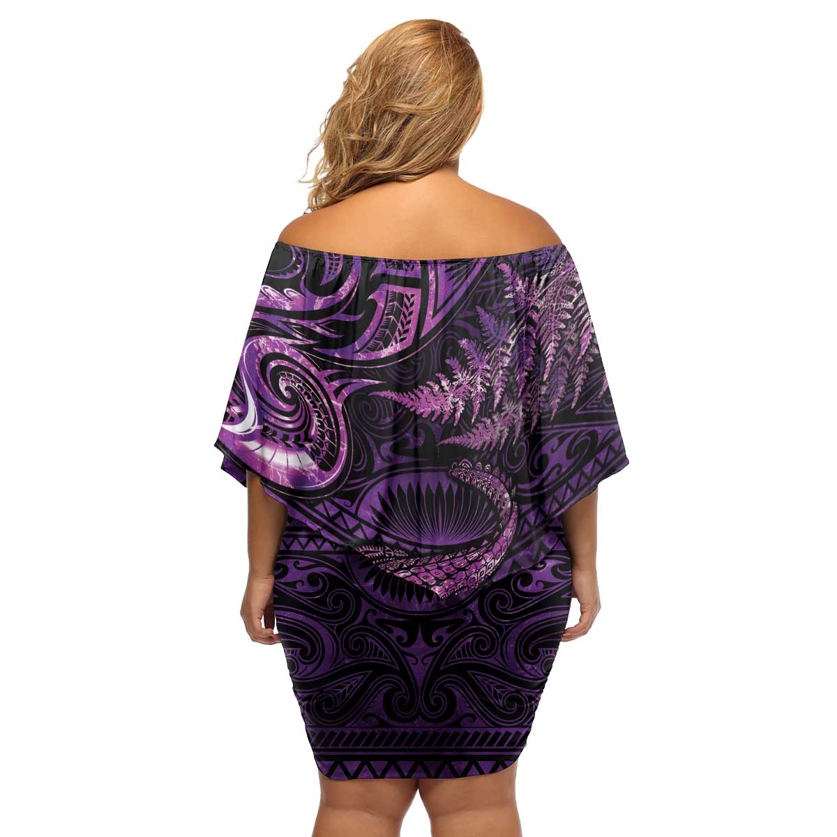 Aotearoa New Zealand Crocodile Family Matching Off Shoulder Short Dress and Hawaiian Shirt Silver Fern Maori Pattern LT05 - Polynesian Pride