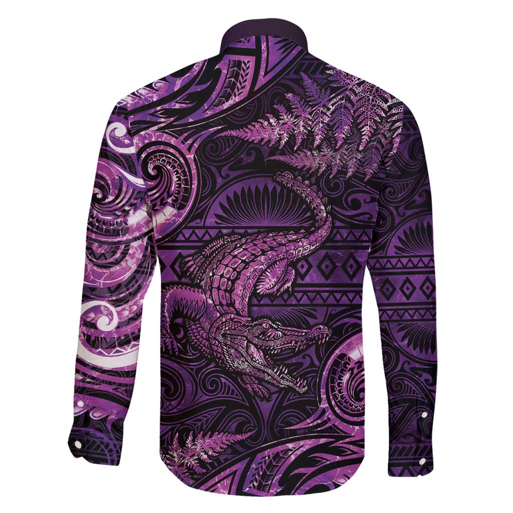 Aotearoa New Zealand Crocodile Family Matching Short Sleeve Bodycon Dress and Hawaiian Shirt Silver Fern Maori Pattern LT05 - Polynesian Pride