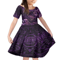Aotearoa New Zealand Crocodile Family Matching Tank Maxi Dress and Hawaiian Shirt Silver Fern Maori Pattern LT05 Daughter's Dress Purple - Polynesian Pride