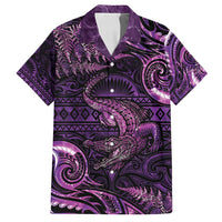 Aotearoa New Zealand Crocodile Family Matching Tank Maxi Dress and Hawaiian Shirt Silver Fern Maori Pattern LT05 Dad's Shirt - Short Sleeve Purple - Polynesian Pride
