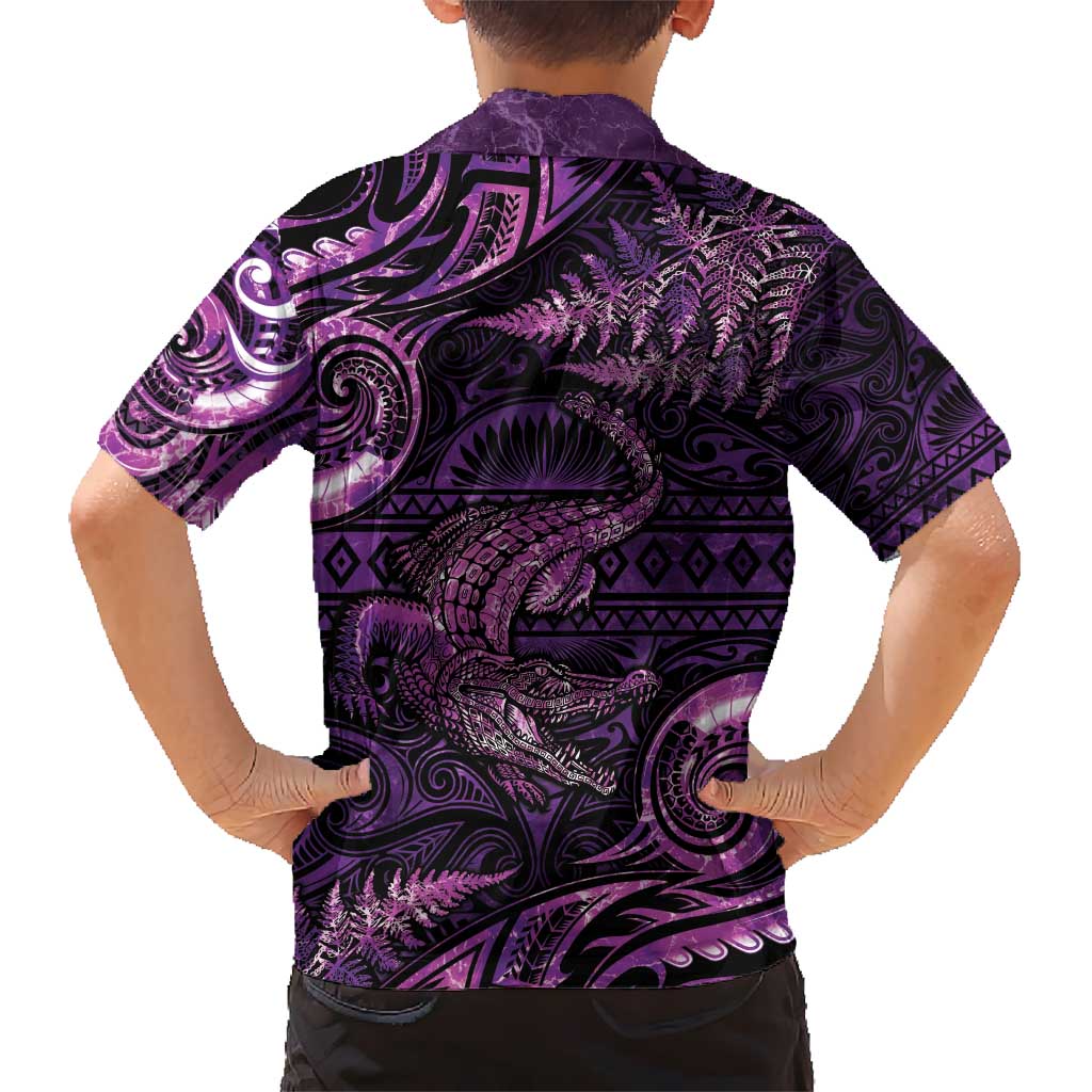 Aotearoa New Zealand Crocodile Hawaiian Shirt Silver Fern Maori Pattern