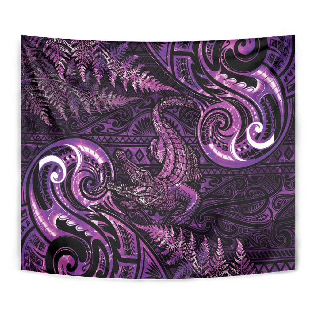 Aotearoa New Zealand Crocodile Tapestry Silver Fern Maori Pattern