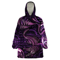 Aotearoa New Zealand Crocodile Wearable Blanket Hoodie Silver Fern Maori Pattern LT05 One Size Purple - Polynesian Pride