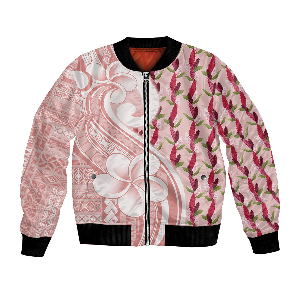 Samoa Teuila Bomber Jacket Pink Samoan Siapo Motifs