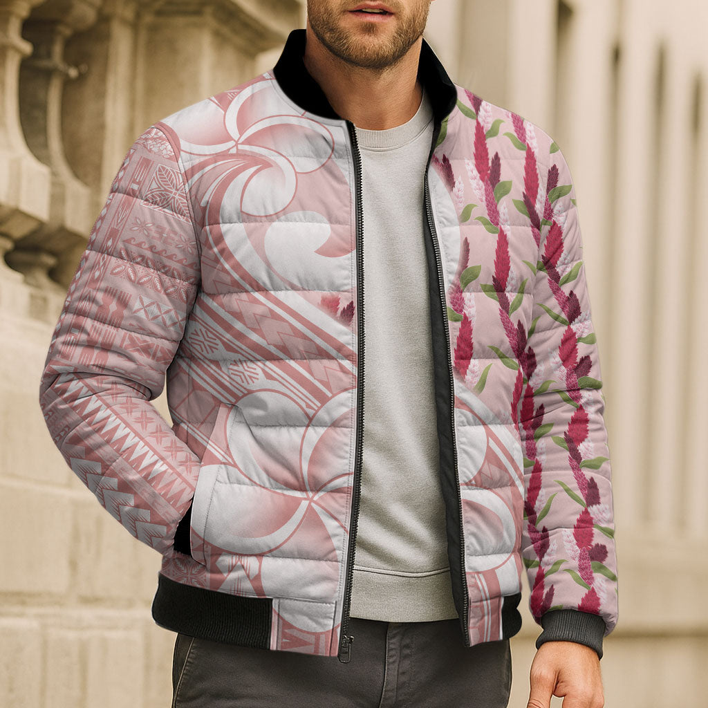 Samoa Teuila Bomber Puffer Jacket Pink Samoan Siapo Motifs