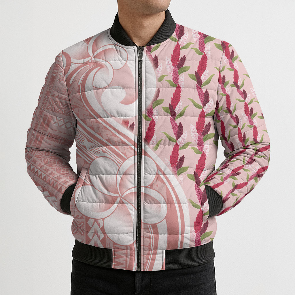 Samoa Teuila Bomber Puffer Jacket Pink Samoan Siapo Motifs