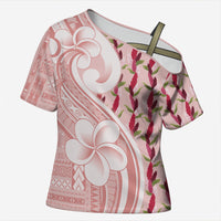 Samoa Teuila Cross Shoulder Shirt Pink Samoan Siapo Motifs