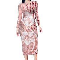 Samoa Teuila Family Matching Long Sleeve Bodycon Dress and Hawaiian Shirt Pink Samoan Siapo Motifs