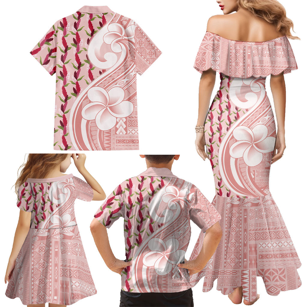 Samoa Teuila Family Matching Mermaid Dress and Hawaiian Shirt Pink Samoan Siapo Motifs