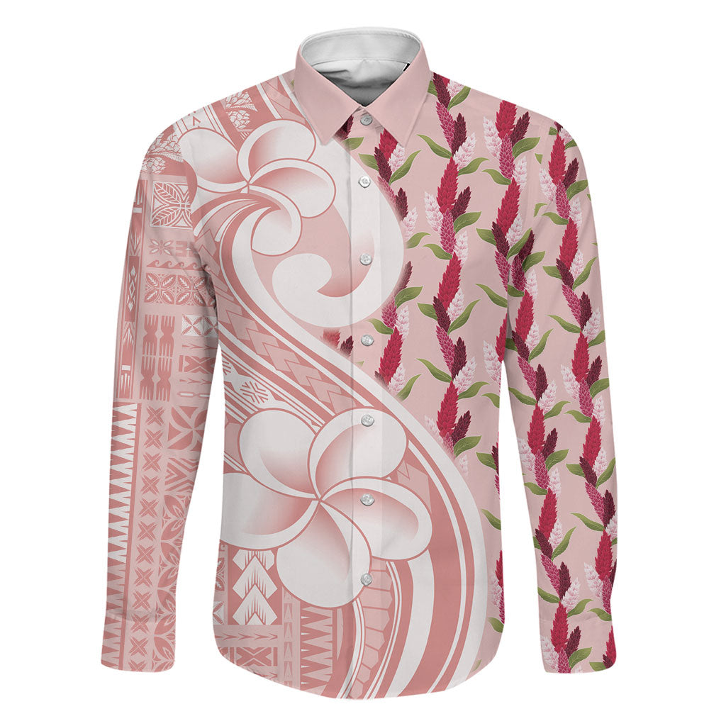 Samoa Teuila Family Matching Off The Shoulder Long Sleeve Dress and Hawaiian Shirt Pink Samoan Siapo Motifs