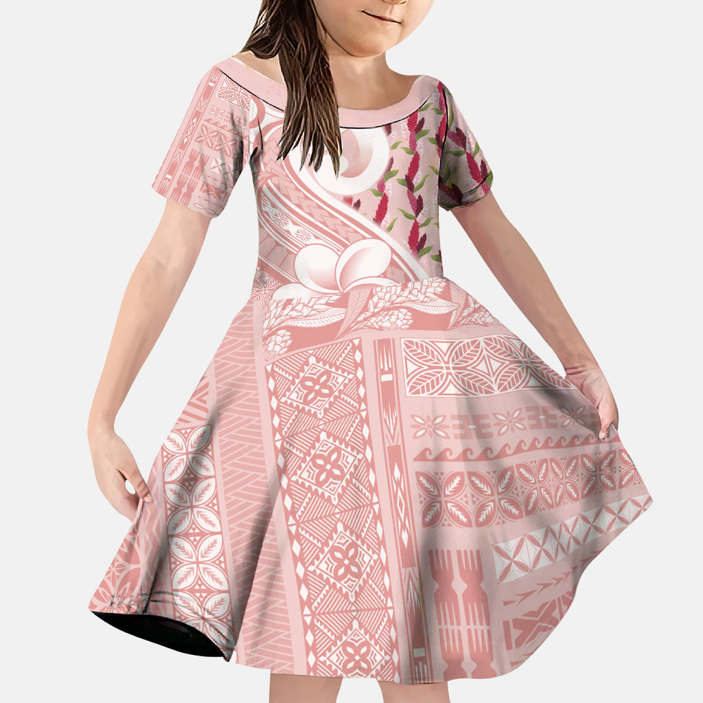 Samoa Teuila Family Matching Short Sleeve Bodycon Dress and Hawaiian Shirt Pink Samoan Siapo Motifs