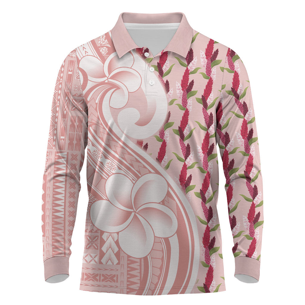 Samoa Teuila Long Sleeve Polo Shirt Pink Samoan Siapo Motifs