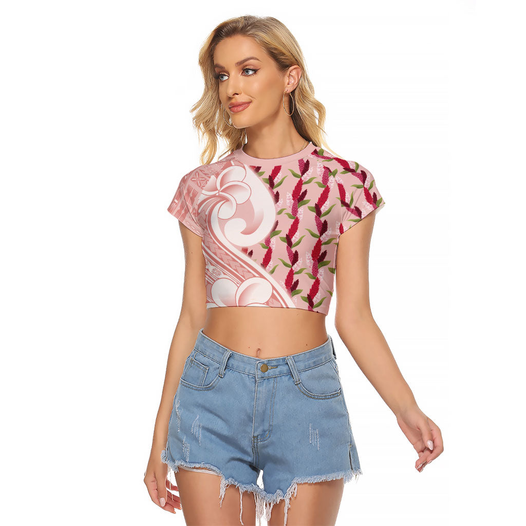 Samoa Teuila Raglan Cropped T Shirt Pink Samoan Siapo Motifs